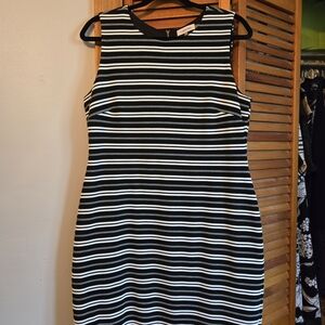 Calvin Klein Black and White Sleeveless Striped Mini Dress